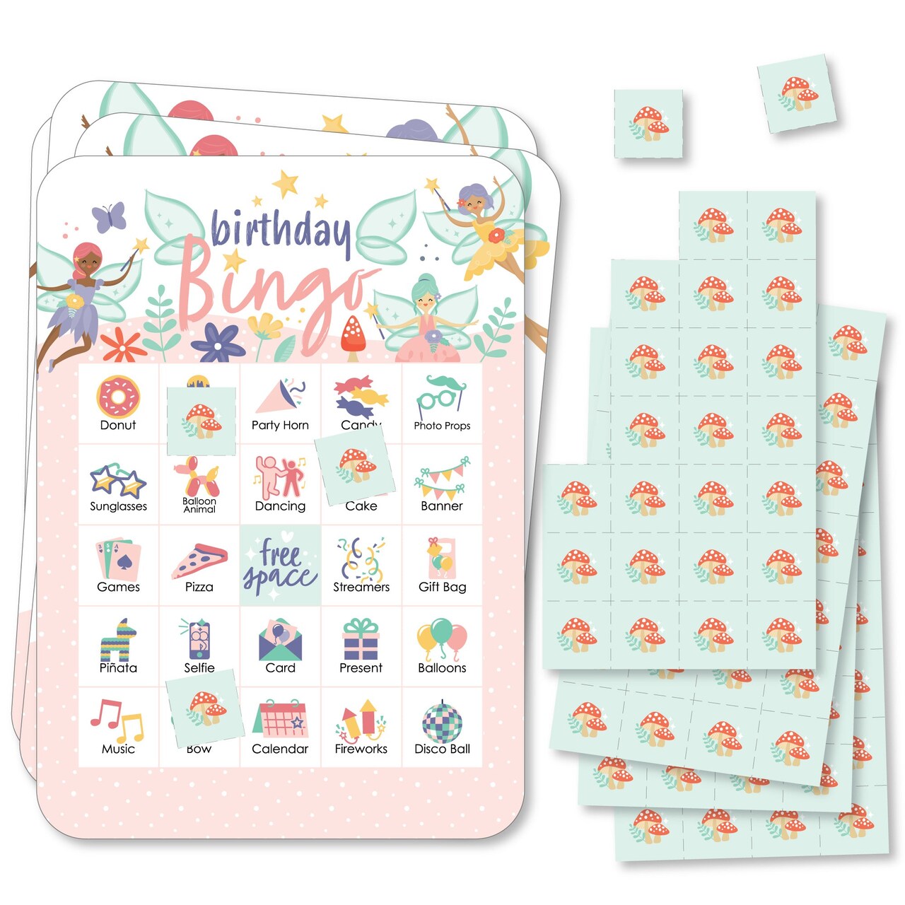 Big Dot of Happiness Let's Be Fairies - Picture Bingo Cards and Markers - Fairy Garden Birthday Party Shaped Bingo Game - Set of 18